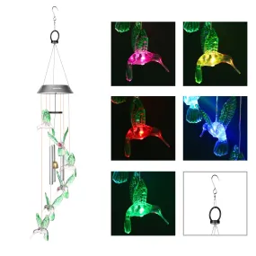 Wind Chimes Solar Hummingbird Wind Chime with Metal Tubes Color Changing Lights Outdoor Solar Lights Hanging Decorative Garden Lights Xmas Gifts for Decor Home Garden Patio Yard Indoor Outdoor