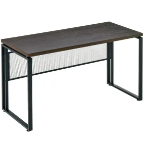 Wooden Computer Desk Study Standing Writing Table Workstation with Metal Frame, Brown